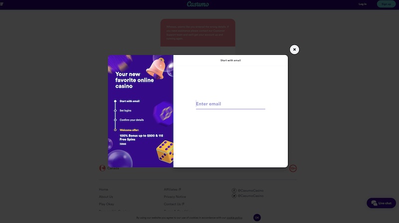 Casumo Sign-Up Screen