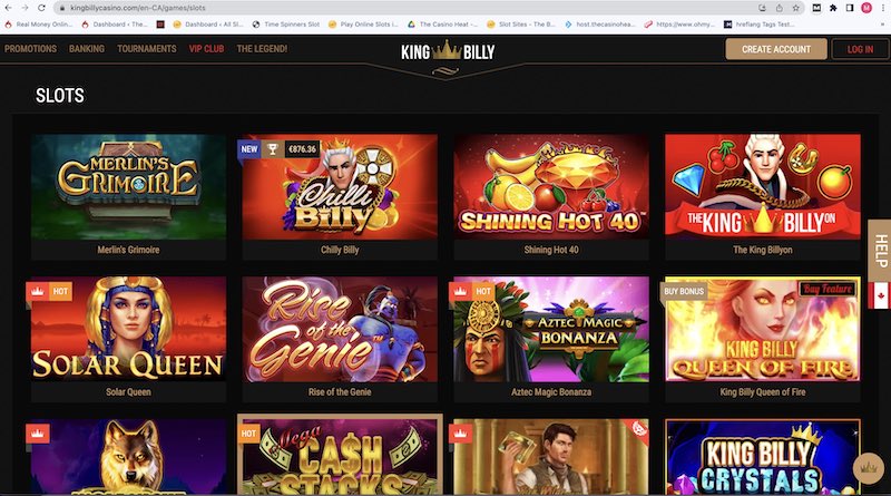 King Billy Slots Menu