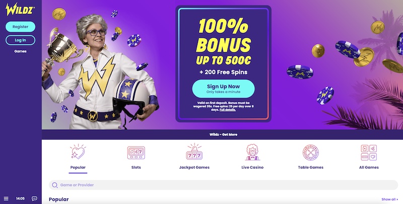 Wildz Casino Home Page