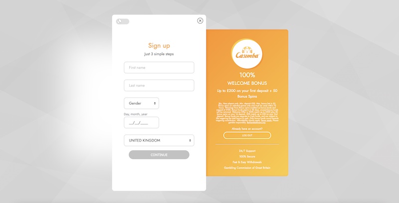 Casimba Sign Up Page