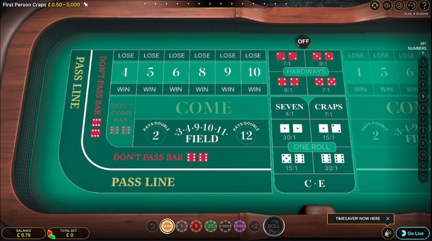 First Person Craps by Evolution Gaming