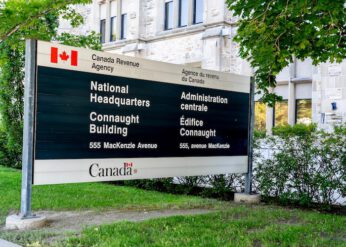 Ottawa, Ontario, Canada - August 8, 2020: Canada Revenue Agency's National Headquarters in Ottawa, Ontario. The Canada Revenue Agency is the revenue service of the Government of Canada.